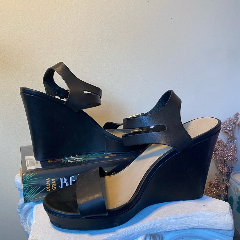 Black six inch wedge heels